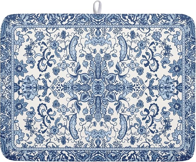 Chinoiserie Floral Dish Drying Mat by Kawani