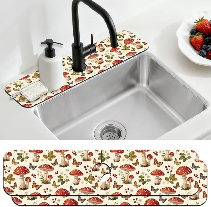 2 Pcs Plants and Mushrooms Kitchen Sink Splash Guard Faucet Mat Leaves by CONCHLERY%E6%97%97%E8%88%B0%E5%BA%97