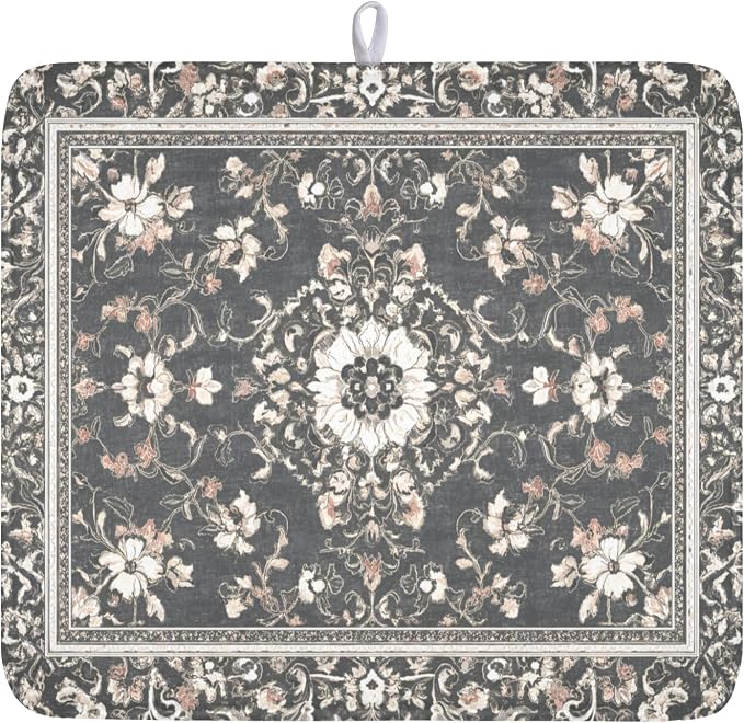 Giwawa Boho Floral Dish Drying Mat Grey Leaves Dishes Drainer Pad 16x18 Inch by Giwawa