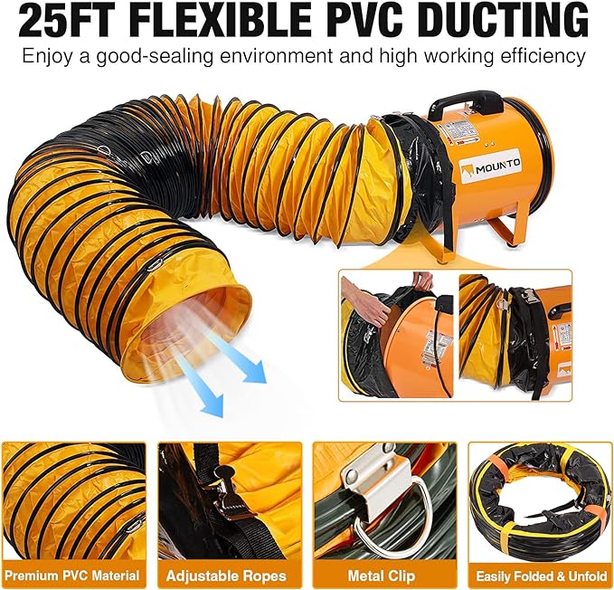 MOUNTO COMBO Heavy Duty Cylinder Fan with 25-foot Vinyl Hose (8inch)