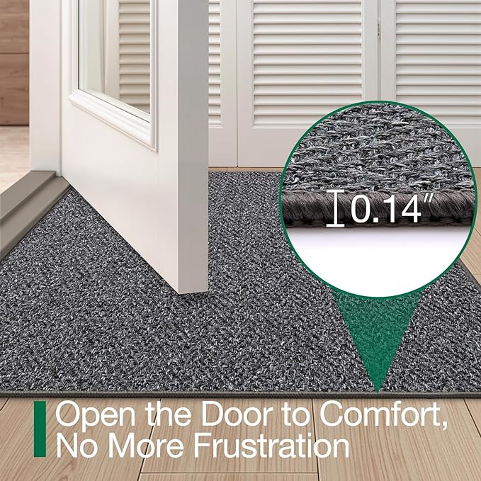 LUMI Ultra Thin Indoor Door Mat for Entrance 36"x56", Non Slip Entryway Mat, Low Profile Doormat, Unique Herringbone Design Carpet for Inside, Patio, Porch, Dark Gray
