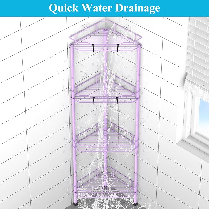 HuggieGems Metal Floor Standing Corner Shower Caddy, Light Purple, 4 Tier - Image 5