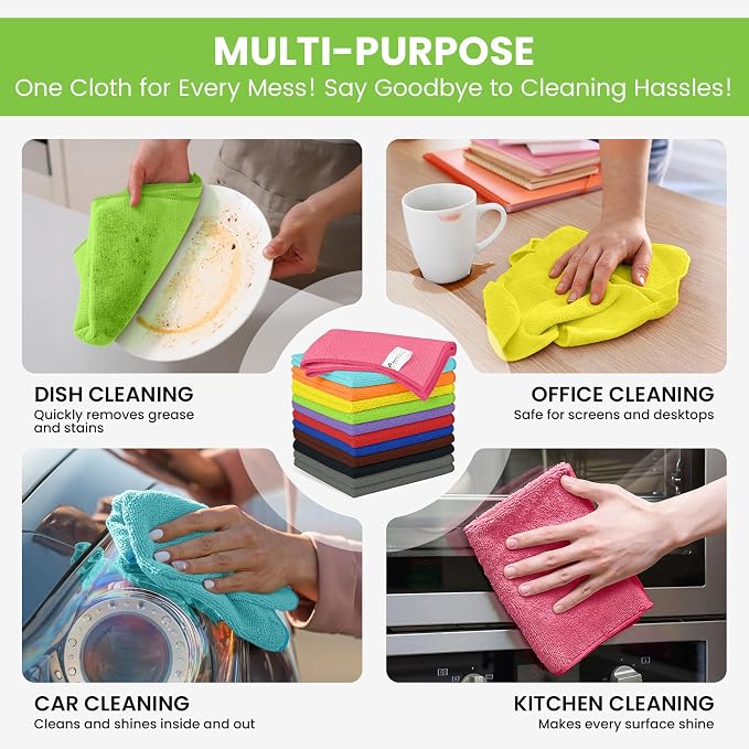 34 Pack Microfiber Cleaning Cloth, 11 Assorted Colors Cleaning Rags - Image 4