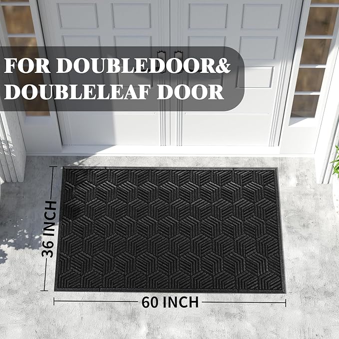 Yimobra Extra Large Door Mat 60x36, All-Season Waterproof Outdoor Mats for Front Door Entrance with Drainage Holes, Heavy Duty Non-Slip Doormat for Garage Patio Entryway Indoor, Black