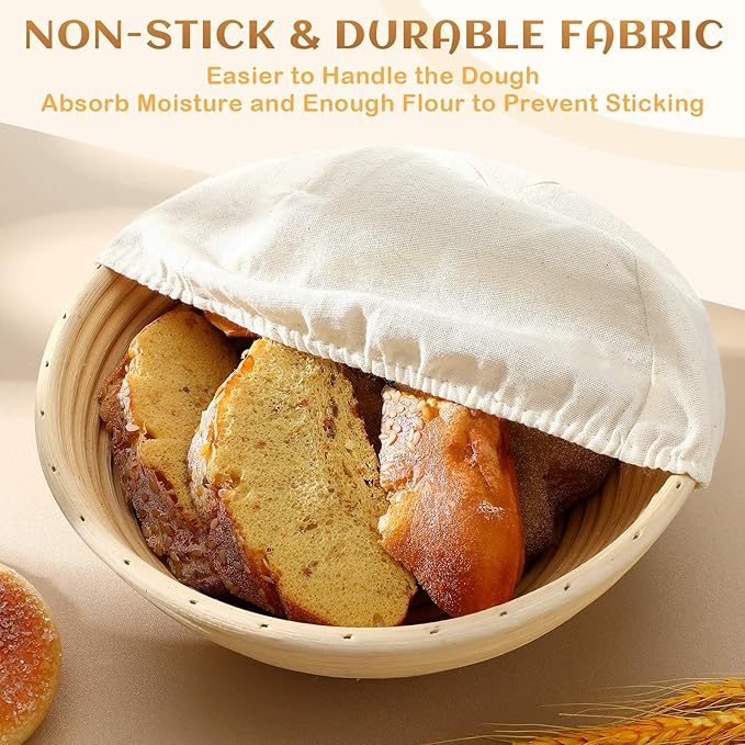 Boao 6 Pieces Bread Banneton Proofing Basket Liner Cloth Cover Natural Rattan Baking Dough Banneton Proofing Sourdough Basket Cloth Liner Bread Baking Supplies(Round, 8.5 Inch)