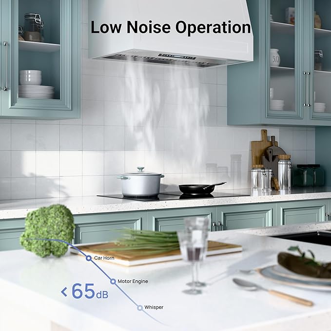 IKTCH 42 inch Built-in/Insert Range Hood 900 CFM, Ducted/Ductless Convertible Duct, Stainless Steel Kitchen Vent Hood with 2 Pcs Adjustable Lights and 3 Pcs Baffle Filters with Handlebar