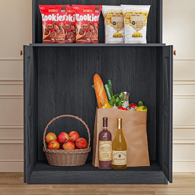 71" Tall Farmhouse Kitchen Pantry, Set of 2, Large Storage Cabinet with Glass Doors, Freestanding Coffee Bar Hutch with Microwave Stand, Adjustable Shelves for Kitchen, Living Room, Black