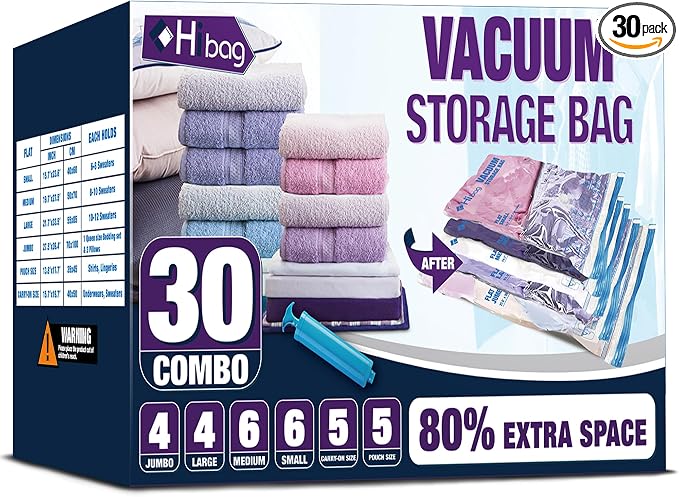 30 Combo Vacuum Storage Bags, Vacuum Seal Bags by HIBAG