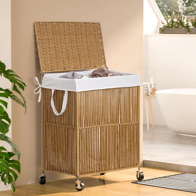 WOWLIVE Rolling Laundry Basket Wheels, Handwoven Laundry Hamper - Image 2