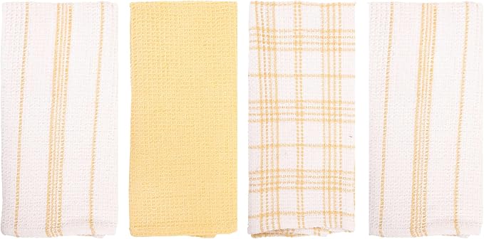 Kitchen Towels Set of 4 Dish Towels Yellow n White Waffle Weave Cotton Hand - Image 9