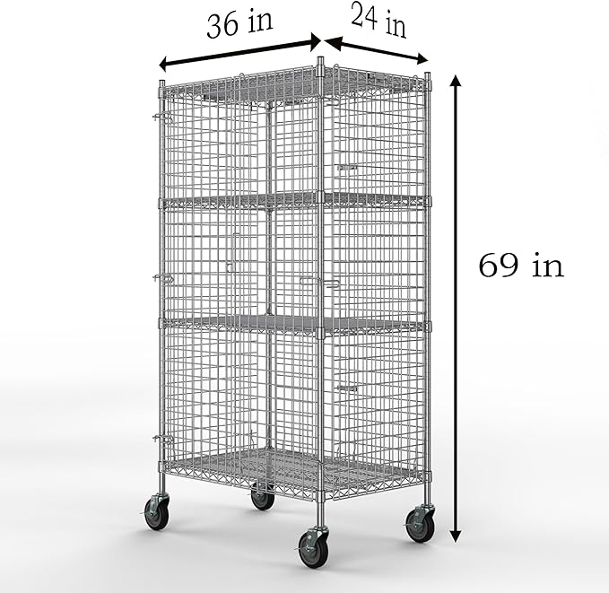 24" W x 36" L x 69" H Heavy Duty Utility Commercial Grade Metal Storage NSF Unit | Chrome Mobile Security Wire Cage Kit