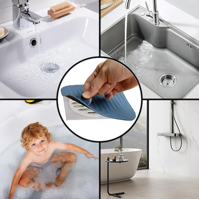 2 Pcs Blue Shower Drain Cover Tub Stopper | Sewer Anti-Odor Mat Deodorizing - Image 7