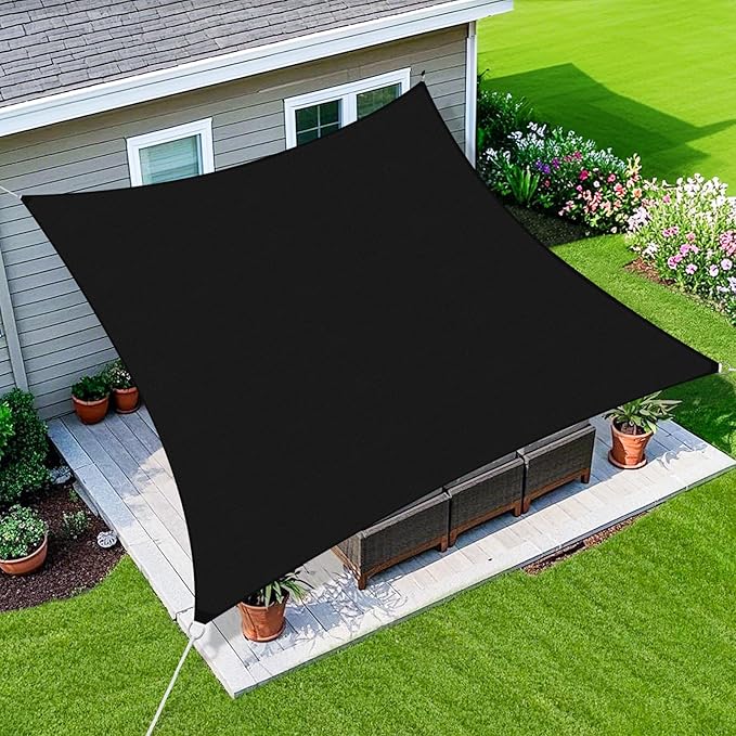 Amagenix Sun Shade Sail 6'X7' Curved Edge Outdoor Shade Canopy Black Breathable 95% UV Block Shade Cloth for Patio Garden Backyard (We Make Custom Size)