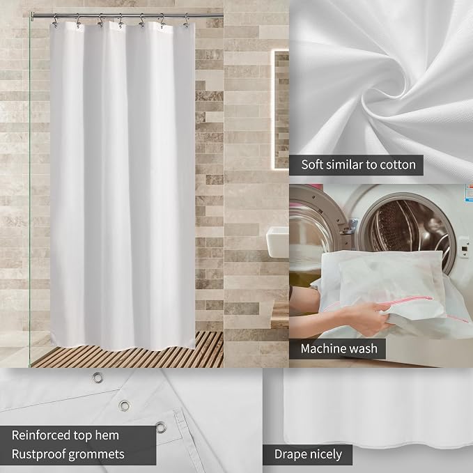 ALYVIA SPRING Stall Waterproof Fabric Shower Curtain or Liner White - Image 4