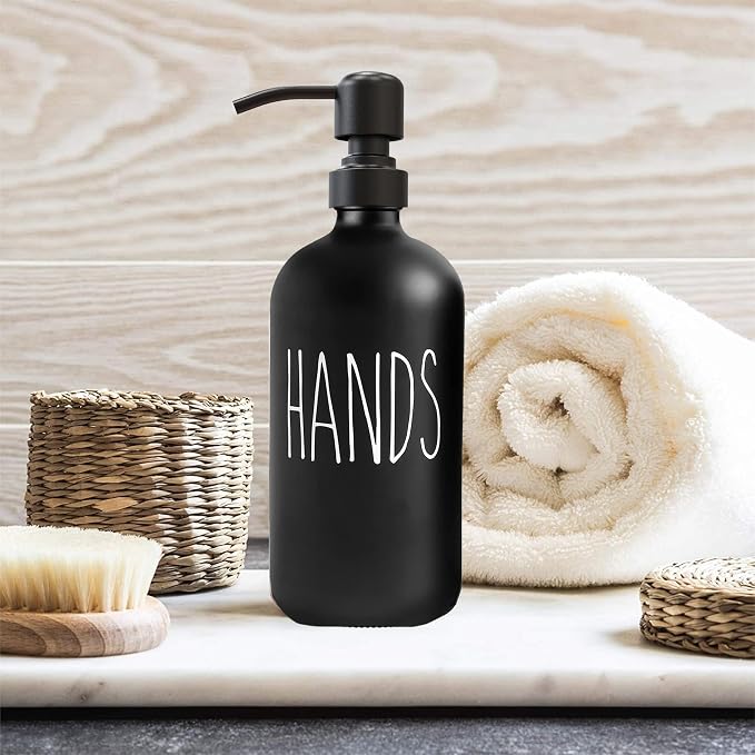Sunrise Premium Black Glass Soap Dispenser, Matte Black Pump, 16 oz | Black - Image 5