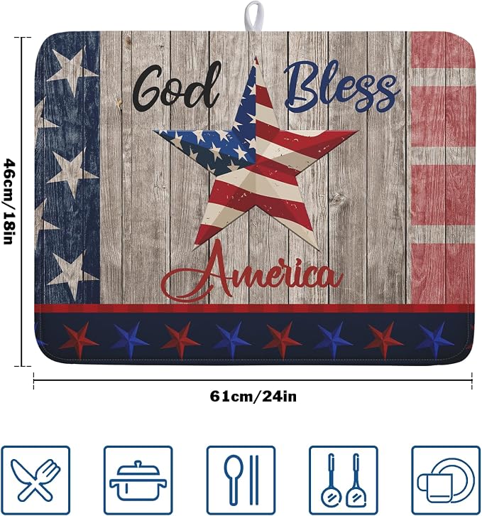 Kawani 4th of July Dish Drying Mat 18x24 Inch Patriotic God Bless America - Image 2
