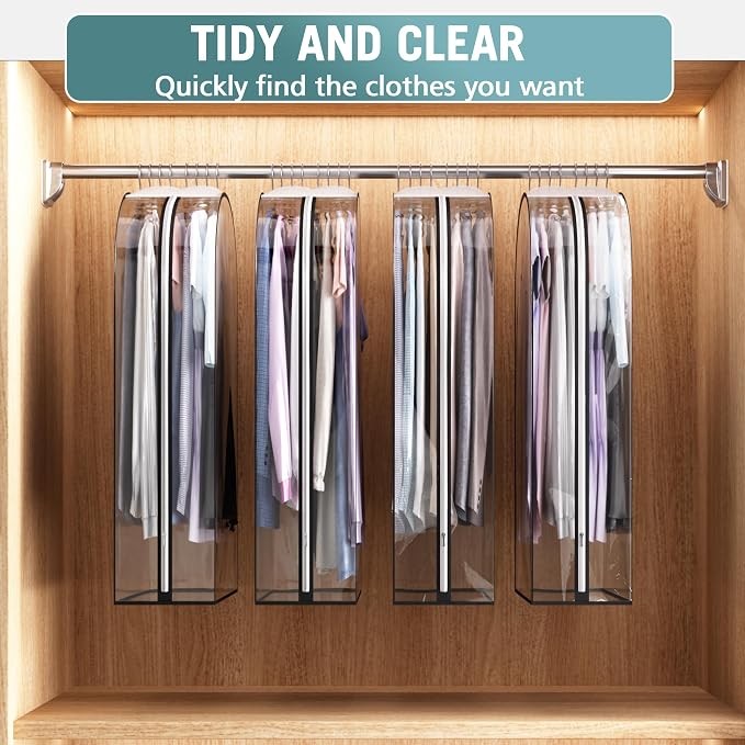 Liuoud Clear Garment Bags for Hanging Clothes 10” Gusseted, 4 Pack, 40” | Suit - Image 6