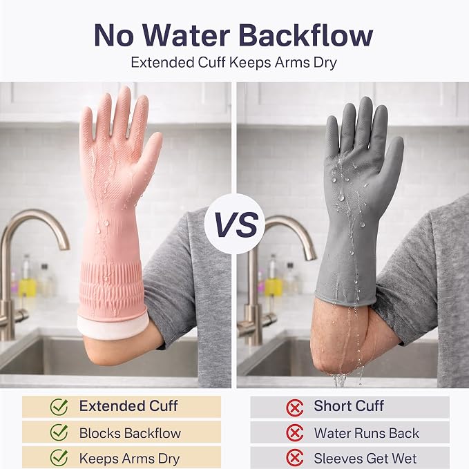 Rubber Dishwashing Gloves, Reusable Cleaning Dish Gloves - Image 6