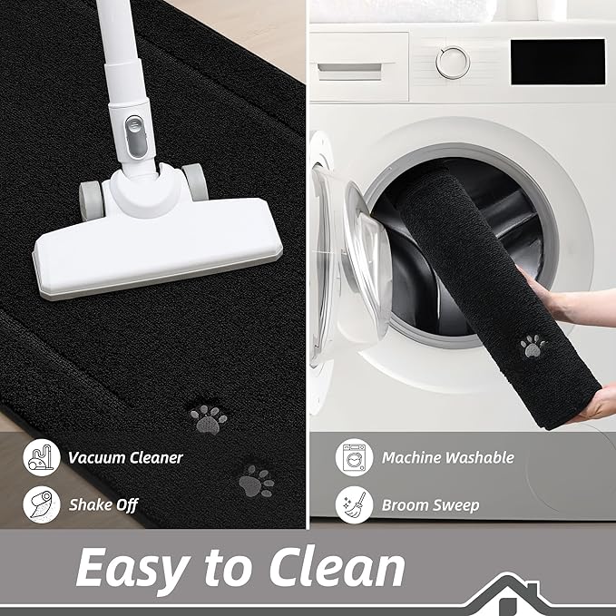 BEQHAUSE Dog Door Mat for Muddy Paws 36"x60" Dirt Trapper Absorbent Doormat Non Slip Entryway Rugs Washable Stain Resistant Welcome Floor Mat Soft Low-Profile for Front Back Door, Black