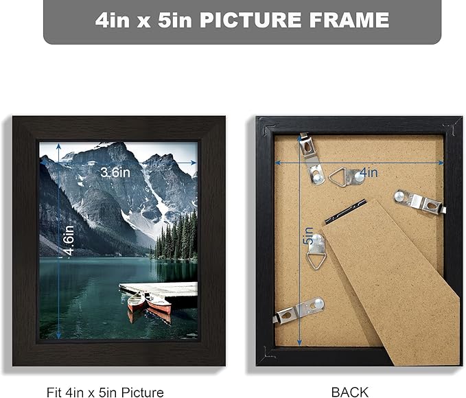 4x5 Picture Frame - Made of Real Glass and Black Wooden Frame, 4 by 5 small Photo for Wall or Tabletop Display, 3 Pack