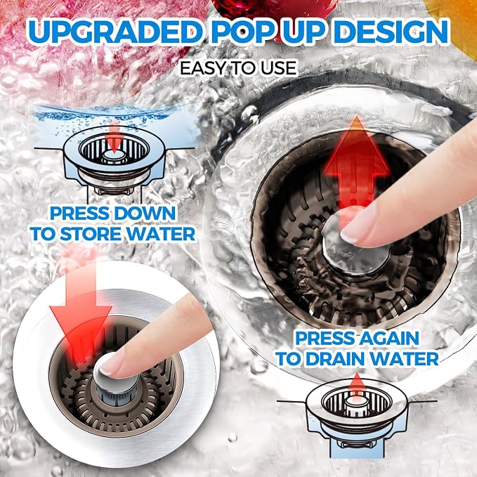 zaa 3 in 1 Kitchen Sink Drain Strainer Stopper Removable Basket Pop-Up - Image 3