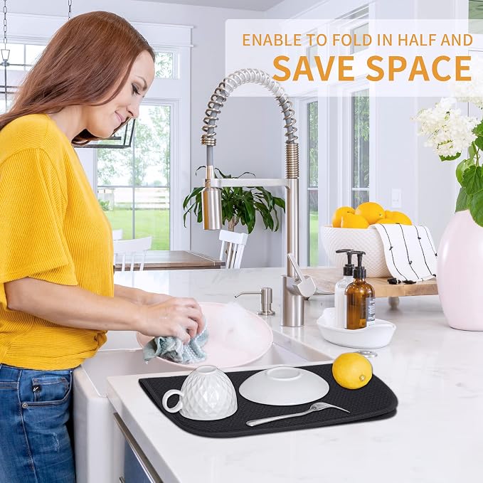 FRESHMINT Dish Drying Mats 2 Pack, Ultra Absorbent, Microfiber, Washable & - Image 4