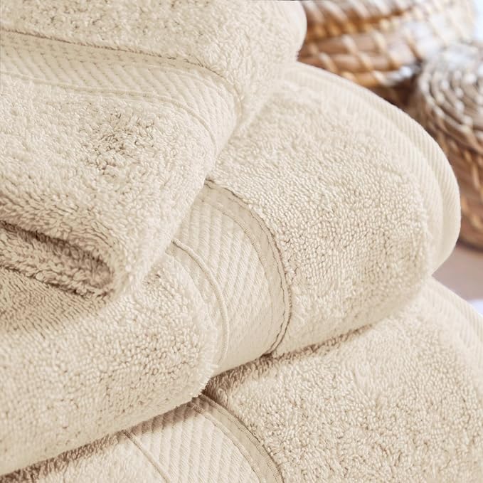 SUPERIOR Egyptian Cotton Ultra Plush & Absorbent, 3 Piece Set, Cream | Quick Dry - Image 7