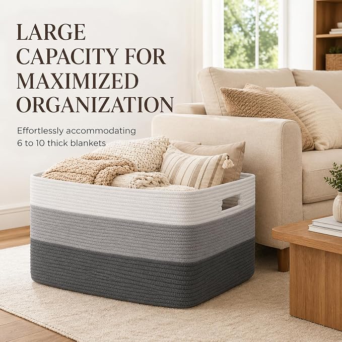 OIAHOMY Blanket Basket Laundry Basket Dog Toy Basket 75L Dark Grey - Image 3
