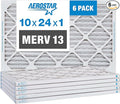 Aerostar 10x24x1 MERV 13, Pleated Air Filter, 10x24x1, Box of 6, Made in the USA