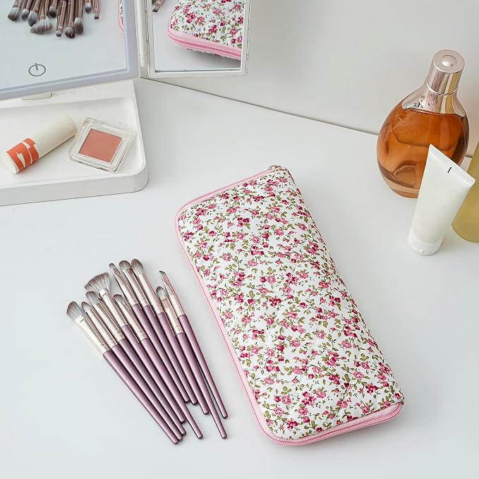 JOVAKIT Quilted Makeup Brush Holder Travel Cosmetic Bag - Image 3