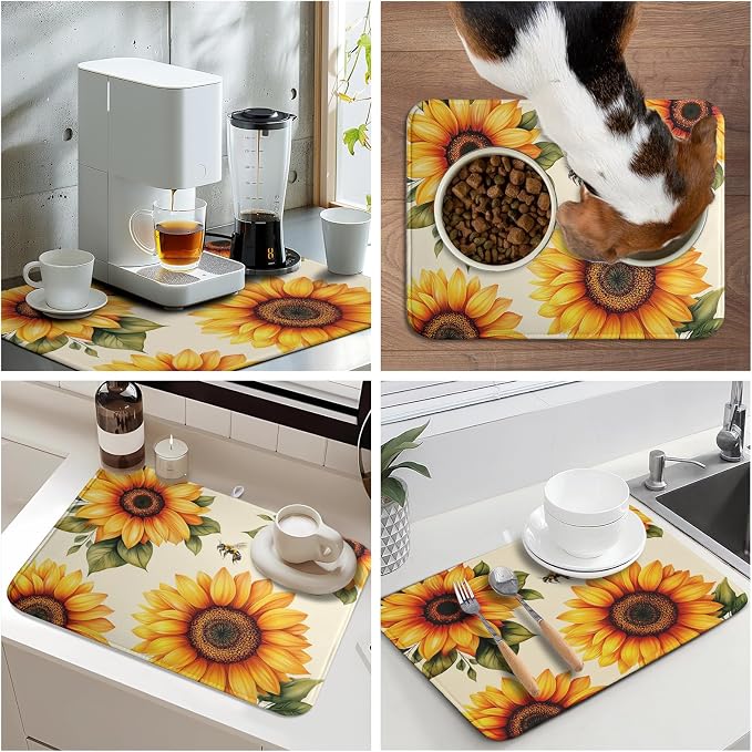 Sunflower Dish Drying Mat 16x18 Inch Absorbent Reversible Summer Drying Mat - Image 9