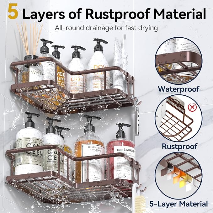 YASONIC Corner Shower Caddy Adhesive, 100% Rustproof Shower Organizer - Image 5