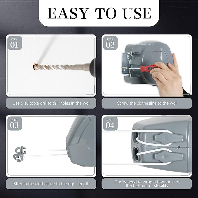 ZOES HOMEWARE Retractable Clothesline Heavy Duty Retracting Clothes Line - Image 5