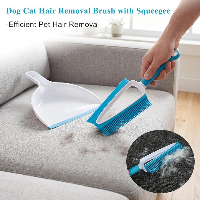 Pet Hair Rubber Brush with Mini Dustpan – Double Sided, Soft Rubber - Image 3
