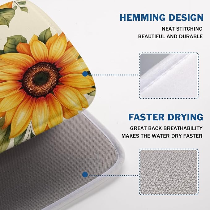 Sunflower Dish Drying Mat 18x24 Inch Absorbent Reversible Summer Drying Mat - Image 3