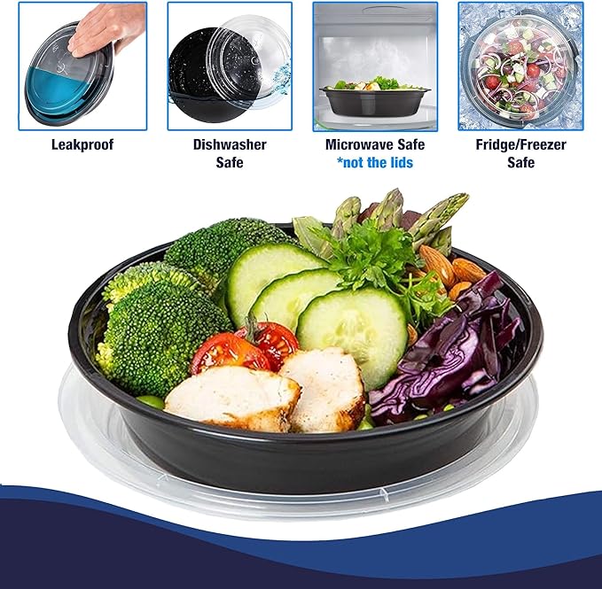 Ruthy's Outlet Meal Prep Containers with Lids, Food container bowl - BPA-Free, Stackable, Freezer & Dishwasher Safe, Reusable Food Storage for Lunch, Portion Control & Meal Prep (50 Pack, 32 oz)