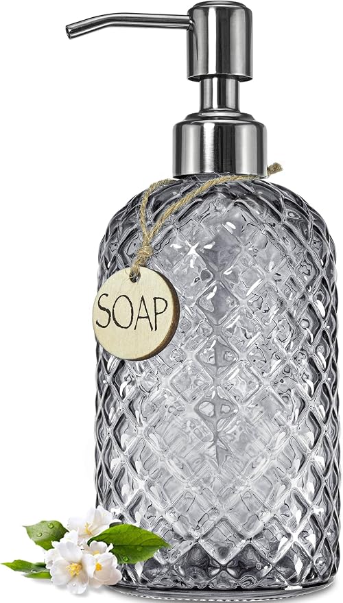 JASAI 18Oz Smoky Gray Glass Soap Dispenser by JASAIHOME