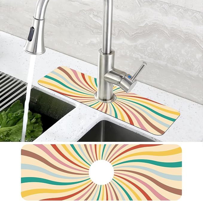 Groovy Retro Swirl Kitchen Sink Splash Guard Mat Absorbent Fast Drying Mat - Image 4