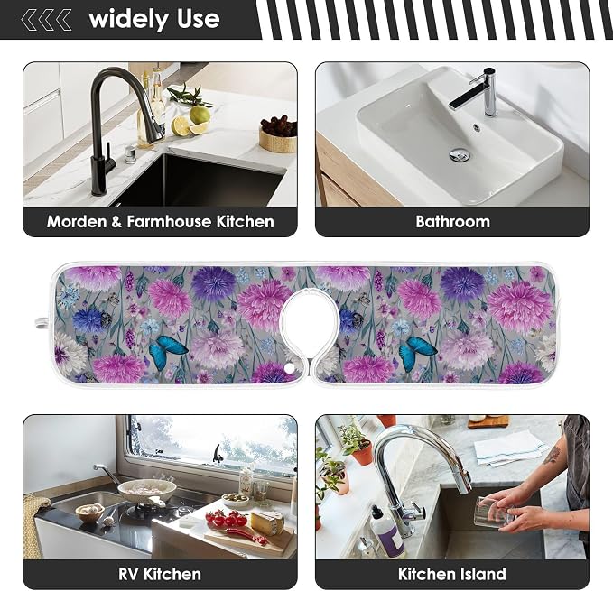 Grey Pink Corflower Butterfly Purple Sink Mat - Image 7