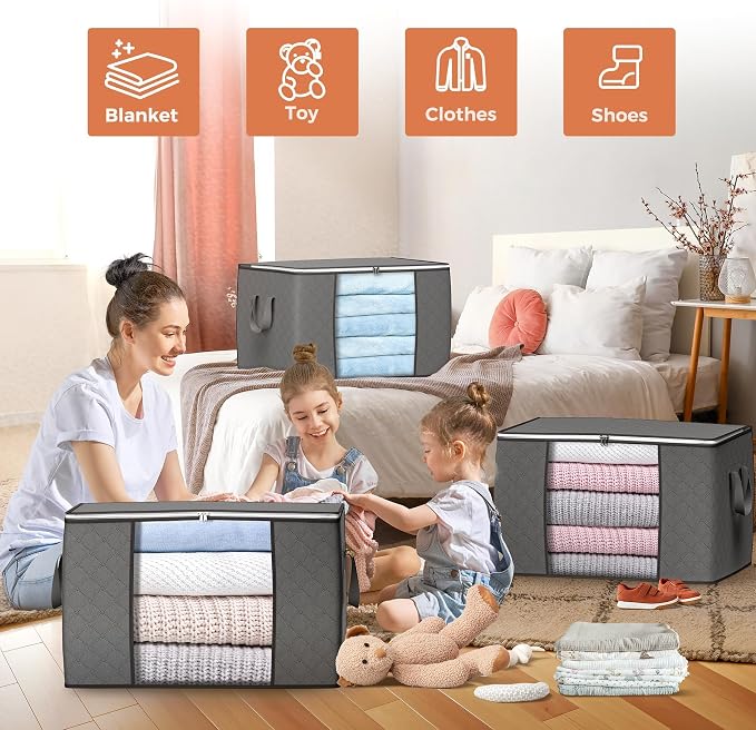 90L Large Storage Bags, 6 Pack Clothes Storage Bins Closet Organizers | - Image 3