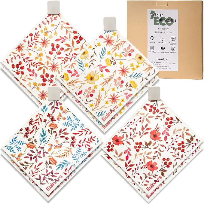 Eulnars Swedish Dishcloths for Kitchen, 8 Pack Watercolor Reusable Paper Towels by Eulnars