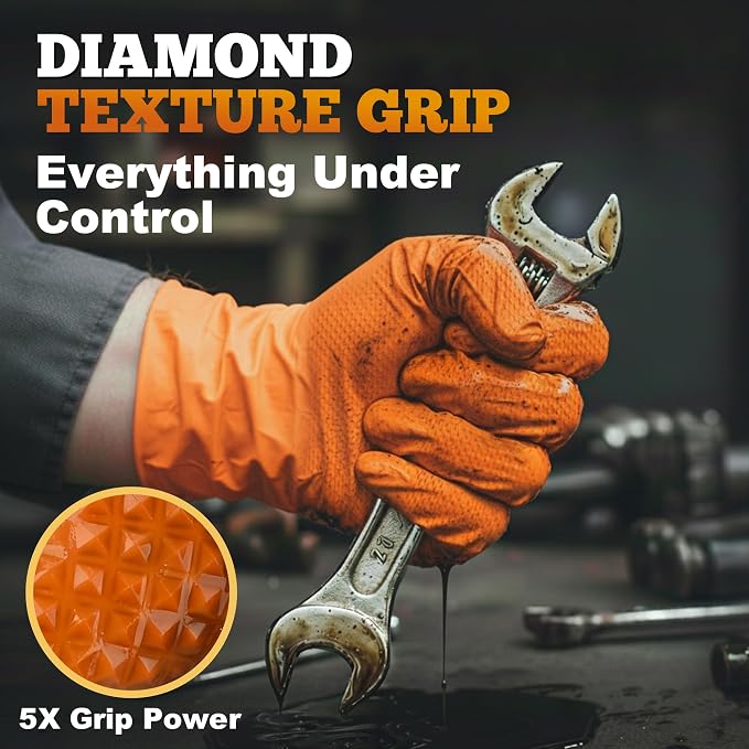 TitanFlex Heavy Duty Industrial Orange Nitrile Gloves, Gloves Disposable Latex - Image 4