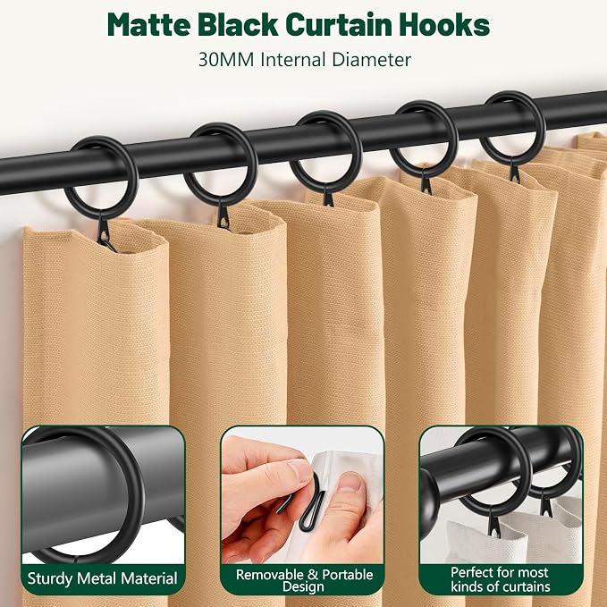 60Pcs 30mm Internal Diameter Curtain Rings and Curtain Drapery Pin Hooks | - Image 4