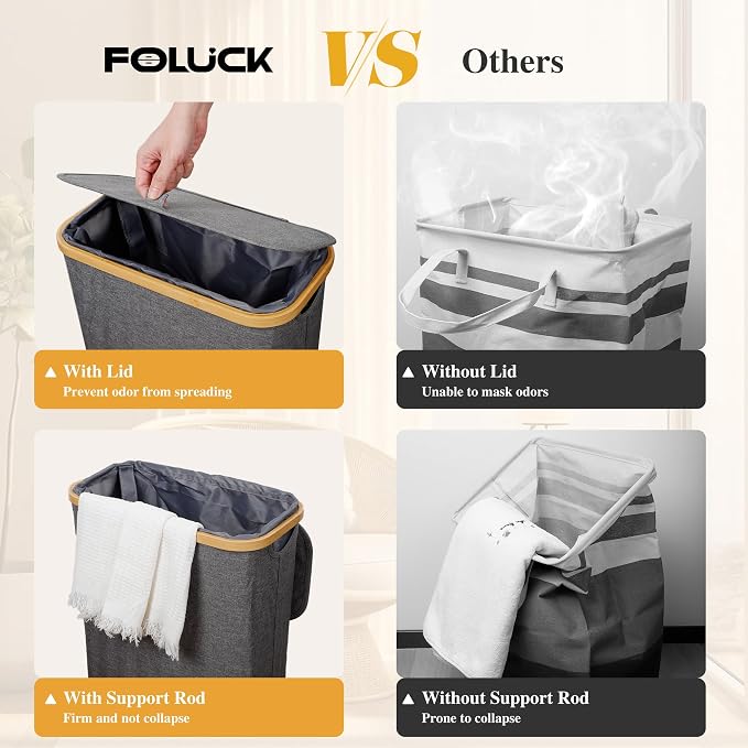 Foluck Slim Laundry Hamper, 60L Waterproof Narrow Laundry Basket - Image 5