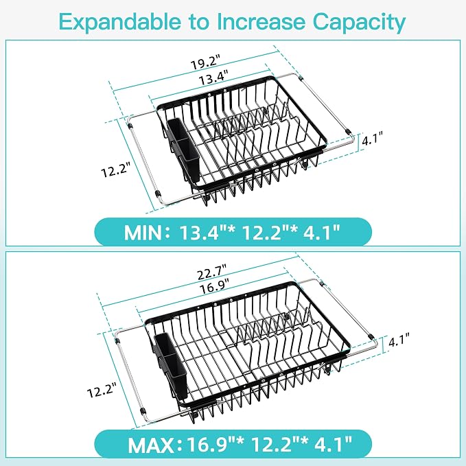 JASIWAY Black Dish Drying Rack Over the Sink - Image 4