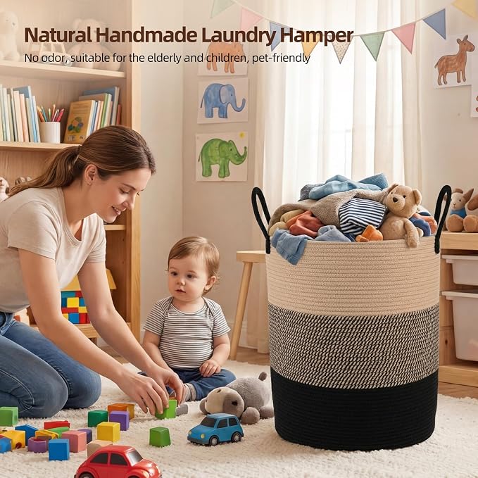 OIAHOMY 60L Nursery Hamper Laundry Basket Laundry Hamper Yellow/Black - Image 5