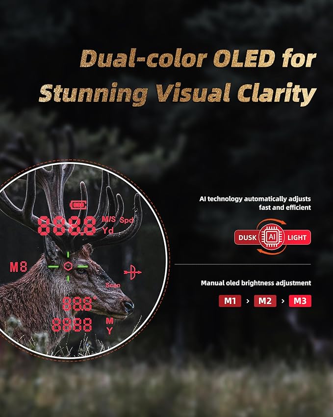 AOFAR HX2000 Hunting Rangefinder with Dual-Color OLED Display, Ultra-Clear Optics with 95%+ Transmittance of Glass, 2000 Yards with Angle and Horizontal Distance, Range, Scan, Speed Mode, Waterproof