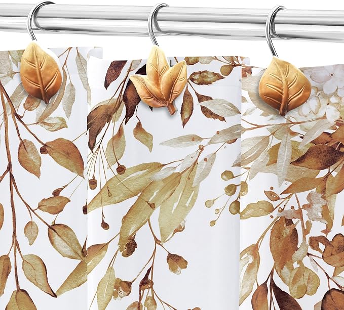 Brown Plant Leaf Shower Curtain Hooks, Eucalyptus Bathroom Decor, Metal - Image 5