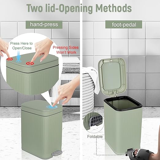 Small Bathroom Trash Can with Lid, 2.6 Gallon Slim Soft Close Step, Kitchen & - Image 3