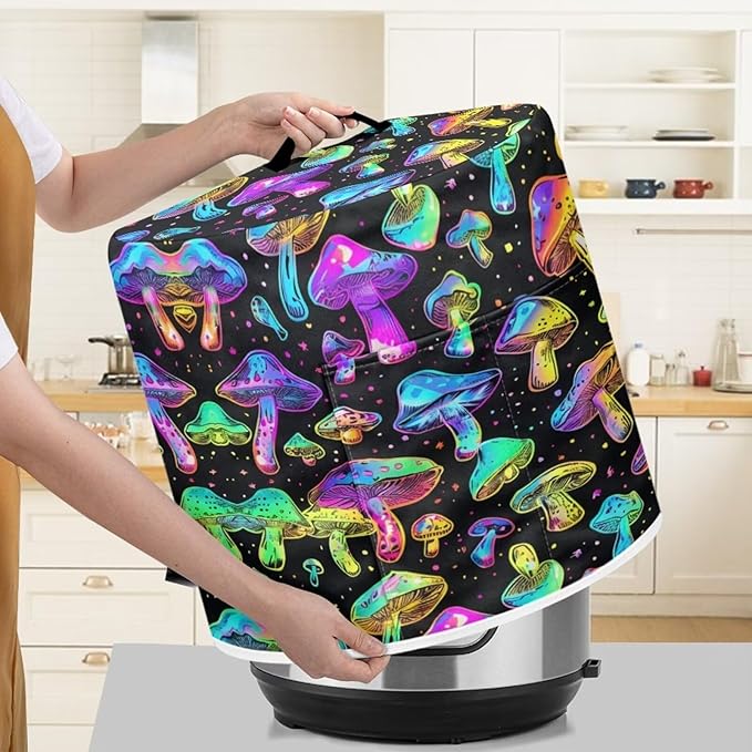 Mushroom Pressure Cooker Cover for Women Insulated Rice Cooker Cover with Easy to Clean Lining Stain Resistant Dust Cover with Pockets for Instant Pot 6 Quart Appliance Cover